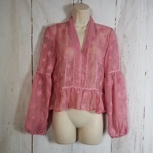 Romeo and Juliet Couture Sheer Pink Blouse Stars